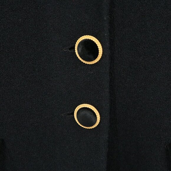 St. John Collection Black Knit Tuxedo Collar & Gold Button Blazer Jacket 12 - Picture 3 of 4